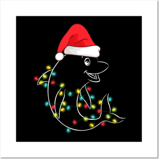 Funny Christmas Dolphin Santa hat Xmas Pajama Boys Kids Girls Posters and Art